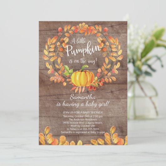 Rustige Herfst Little Pumpkin Baby shower Invitati Kaart (Staand voorkant)