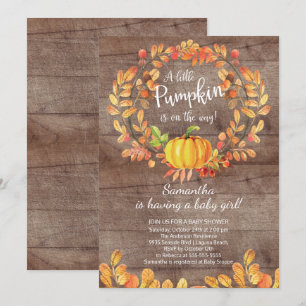 Rustige Herfst Little Pumpkin Baby shower Invitati Kaart