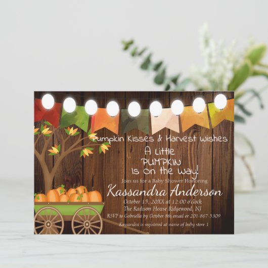 Rustige Herfst Little Pumpkin Baby shower Invitati Kaart (Staand voorkant)