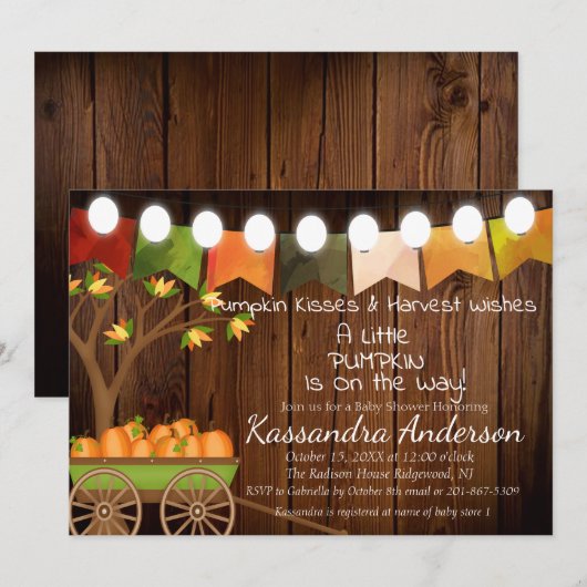 Rustige Herfst Little Pumpkin Baby shower Invitati Kaart (Voorkant / Achterkant)