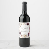 Rustige herfst Marsala bloemenkrans bruiloft Wijn Etiket (Voorkant)
