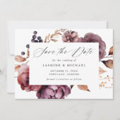 Rustige Herfst Marsala Bloemrijke Calligrafie Brui Save The Date (Voorkant)