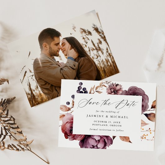 Rustige Herfst Marsala Bloemrijke Calligrafie Brui Save The Date