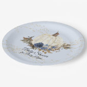 Rustige Herfst Navy Blue Floral Pumpkin Baby showe Papieren Bordje (Gekanteld)