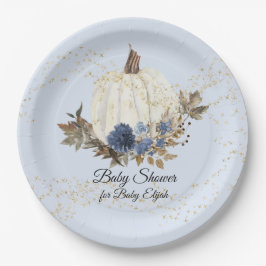 Rustige Herfst Navy Blue Floral Pumpkin Baby showe Papieren Bordje
