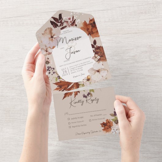 Rustige Herfst Neutrale reuktinten All In One Uitnodiging (Afscheurbaar)
