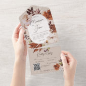 Rustige Herfst Neutrale Wreatan QR-code All In One Uitnodiging (Afscheurbaar)
