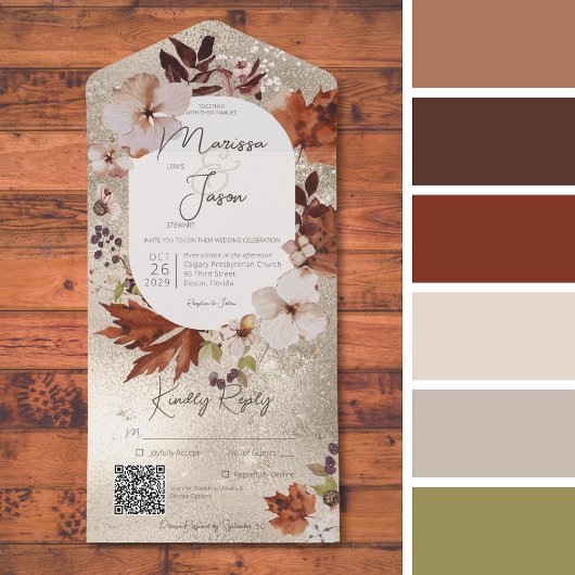 Rustige Herfst Neutrale Wreator Gold QR-code All In One Uitnodiging