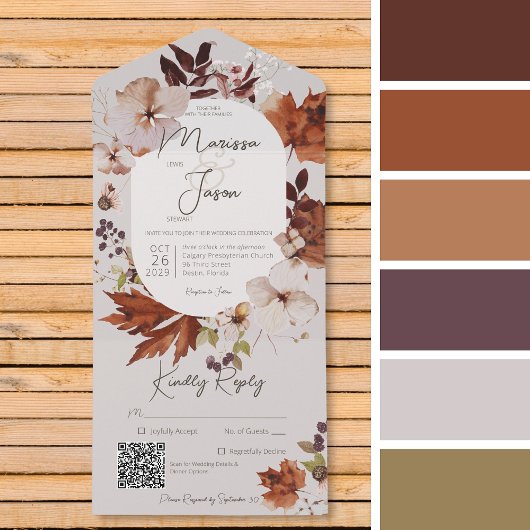 Rustige Herfst Neutrale Wreator Grey QR Code All In One Uitnodiging