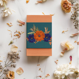 Rustige herfst oranje marineblauwe bloemige bruilo uitnodigingen wikkel