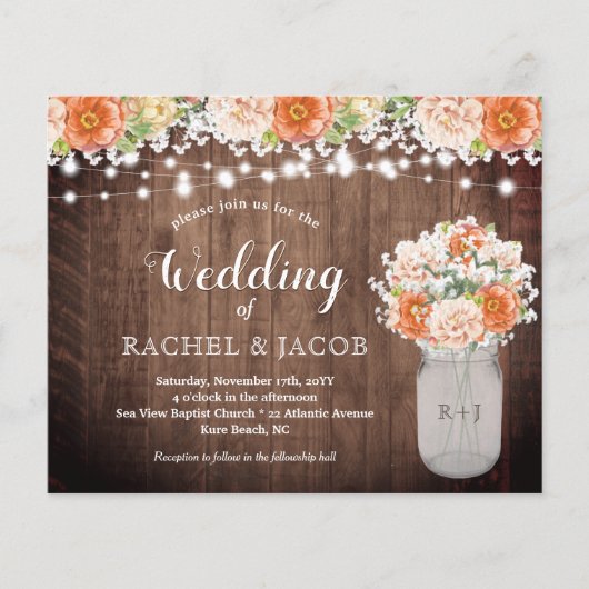 Rustige Herfst Oranje Mason Jar Lights Weddenschap (Voorkant)