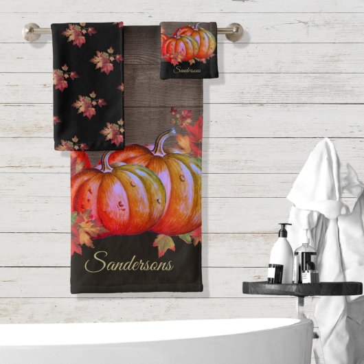 Rustige Herfst Oranje pompoen Cute Wood Bath Towel Bad Handdoek