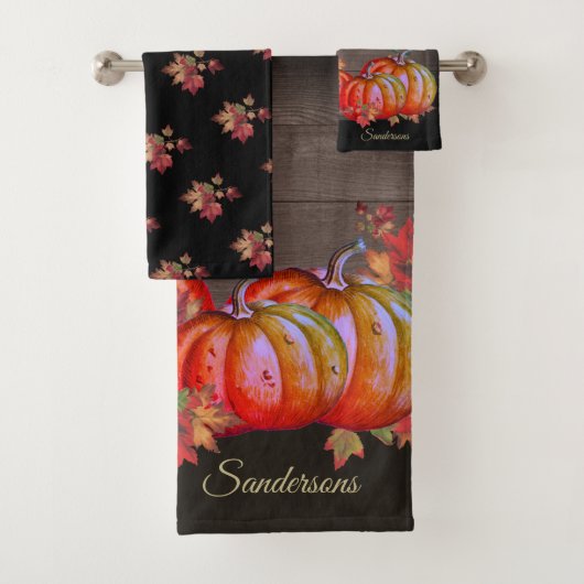 Rustige Herfst Oranje pompoen Cute Wood Bath Towel Bad Handdoek (Insitu)