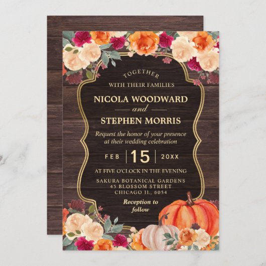 Rustige Herfst Oranje pompoenbloembruiloft Kaart (Voorkant / Achterkant)