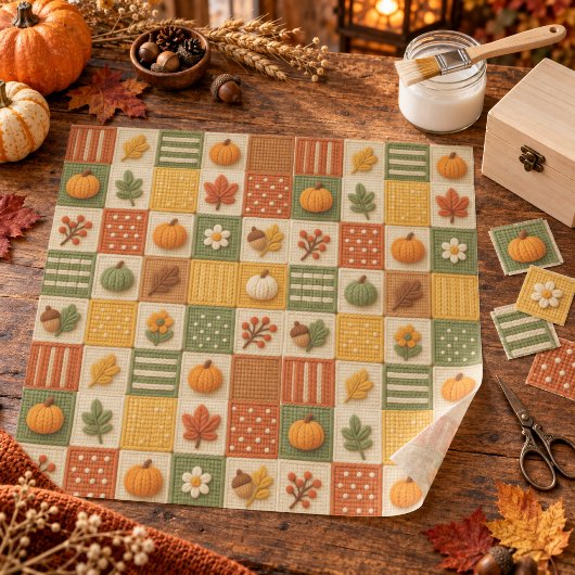Rustige Herfst Patchwork Pompoen Decoupage Tissuepapier