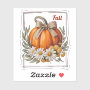 Rustige herfst pompoen jute boog madeliefjes oogst sticker