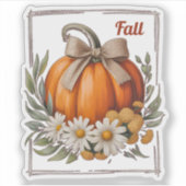 Rustige herfst pompoen jute boog madeliefjes oogst sticker (Voorkant)