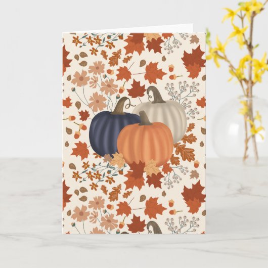 Rustige herfst pompoenen wilde bloemen bladeren kaart (Gele Bloem)