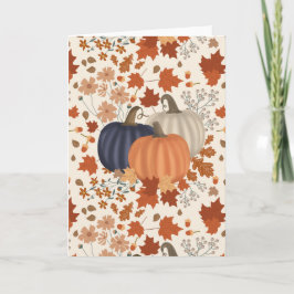 Rustige herfst pompoenen wilde bloemen bladeren kaart