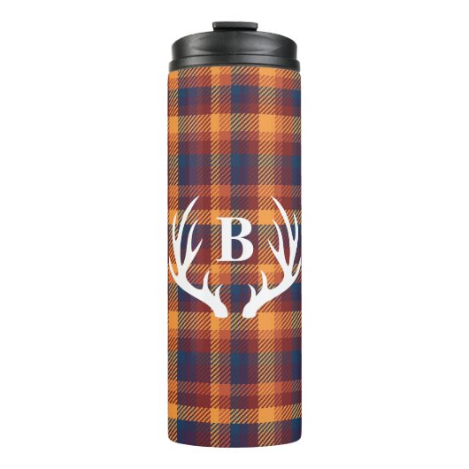 Rustige Herfst Pset & White Deer Antlers Silhouett Thermosbeker (Voorkant)