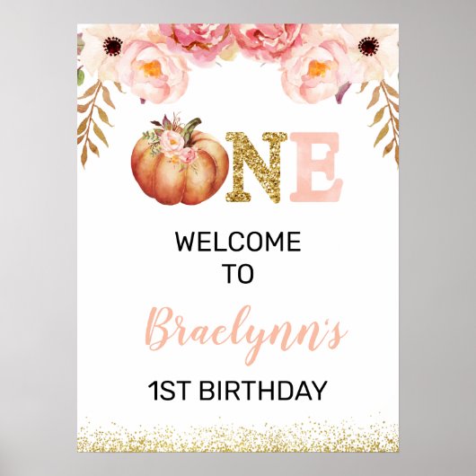 Rustige Herfst Pumpkin 1 Birthday Welkomstteken Poster (Voorkant)