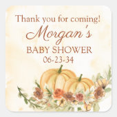 Rustige Herfst Pumpkin Baby shower Favor Vierkante Sticker (Voorkant)