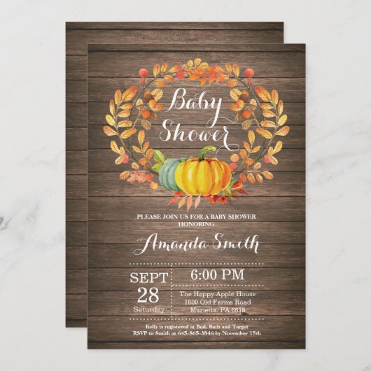 Rustige Herfst Pumpkin-Baby shower Kaart (Voorkant / Achterkant)