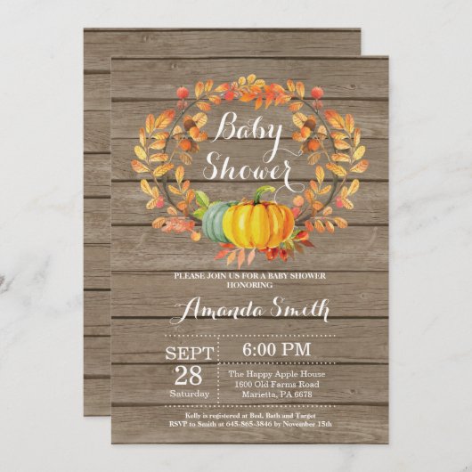 Rustige Herfst Pumpkin-Baby shower Kaart (Voorkant / Achterkant)