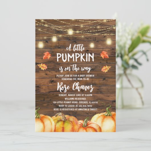 Rustige Herfst Pumpkin-Baby shower Uitnodiging (Staand voorkant)