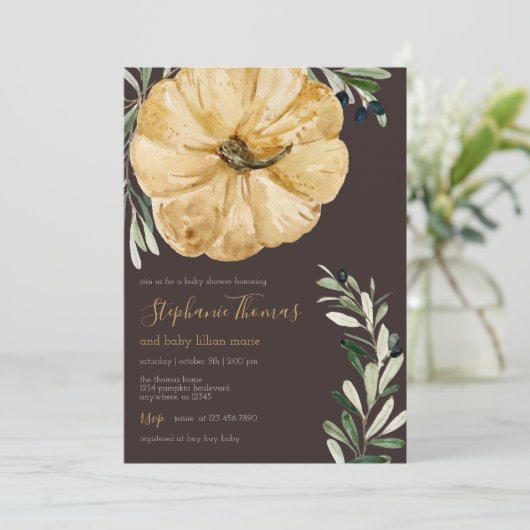Rustige Herfst Pumpkin-Baby shower Uitnodiging (Staand voorkant)