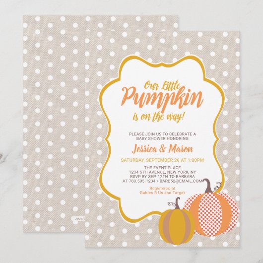Rustige Herfst Pumpkin-Baby shower Uitnodiging (Voorkant / Achterkant)