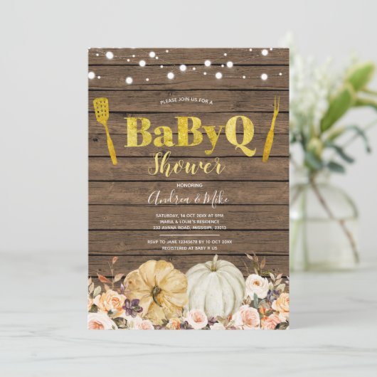 Rustige Herfst Pumpkin BabyQ Baby shower Uitnodigi Kaart (Staand voorkant)