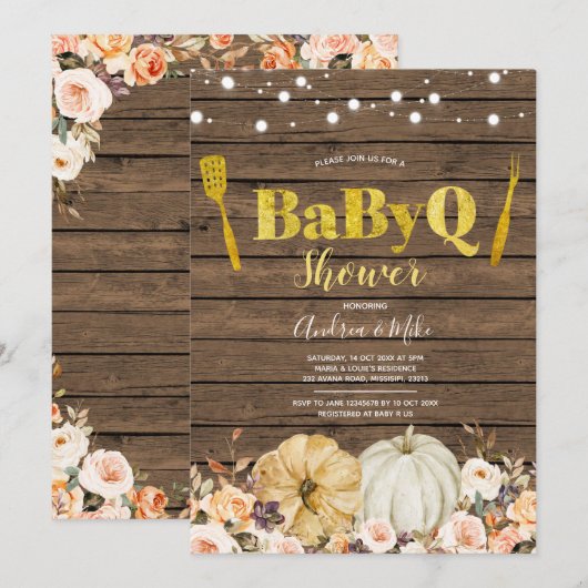 Rustige Herfst Pumpkin BabyQ Baby shower Uitnodigi Kaart (Voorkant / Achterkant)