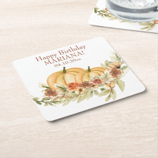 Rustige Herfst Pumpkin Birthday Party Cocktail Kartonnen Onderzetters (Schuin)