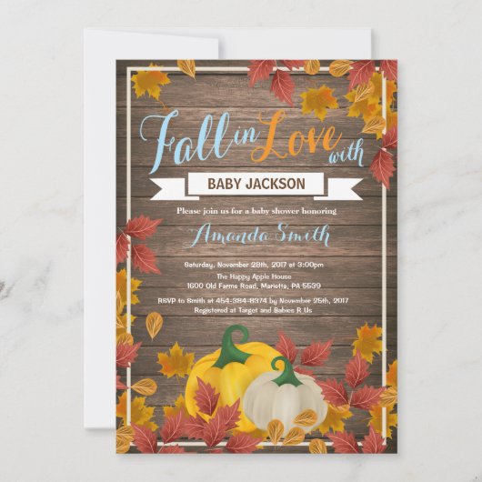 Rustige Herfst Pumpkin Boy Baby shower-uitnodiging Kaart (Voorkant)