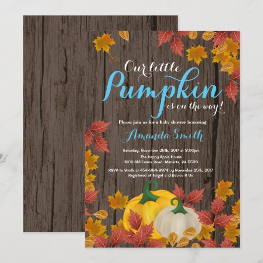 Rustige Herfst Pumpkin Boy Baby shower-uitnodiging Kaart (Voorkant / Achterkant)