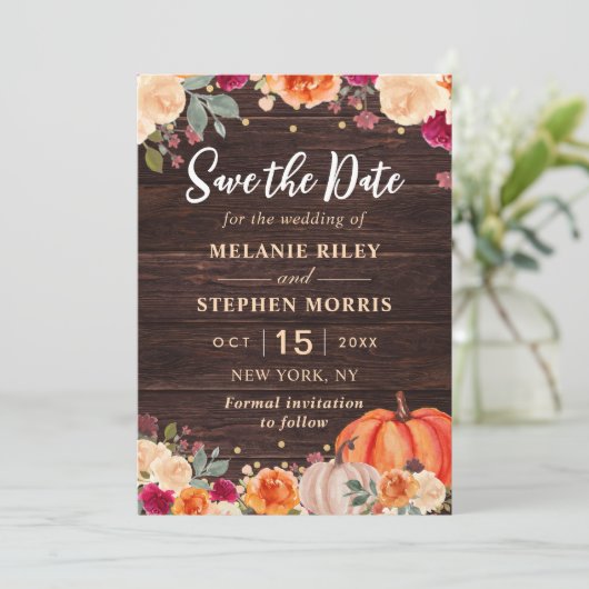 Rustige Herfst Pumpkin-bruiloft met uitzondering v Save The Date (Staand voorkant)