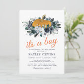 Rustige Herfst Pumpkin Floral Boy Baby shower Kaart (Staand voorkant)