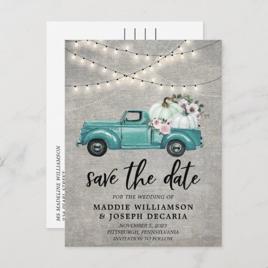 Rustige Herfst Pumpkin Floral Licht sparen de Datu Aankondigingskaart (Voorkant / Achterkant)