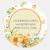 Rustige Herfst Pumpkin Floral Thanksgiving zonder  Ronde Sticker (Voorkant)