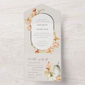 Rustige Herfst Pumpkin Leafy Floral Arch Wedding All In One Uitnodiging (Binnen)