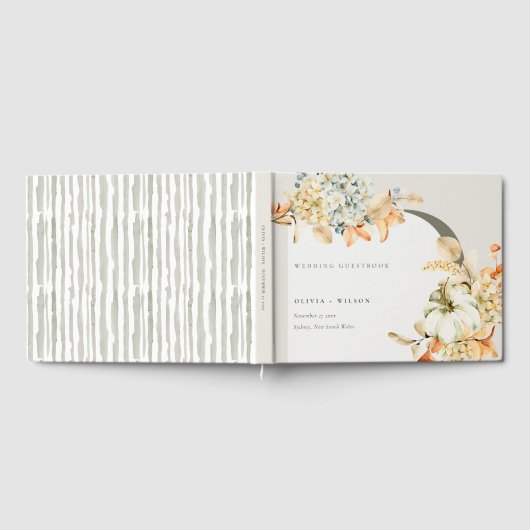 Rustige Herfst Pumpkin Leafy Floral Arch Wedding Gastenboek (Volledig)