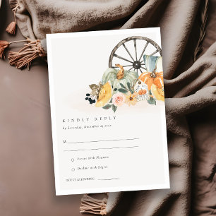Rustige Herfst Pumpkin Leafy Floral Wedding RSVP Informatiekaartje