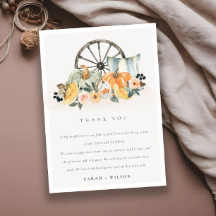Rustige Herfst Pumpkin Leafy Floral Wheel Wedding Bedankkaart