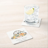 Rustige Herfst Pumpkin Leafy Floral Wheel Wedding Kartonnen Onderzetters (Insitu)