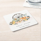 Rustige Herfst Pumpkin Leafy Floral Wheel Wedding Kartonnen Onderzetters (Schuin)