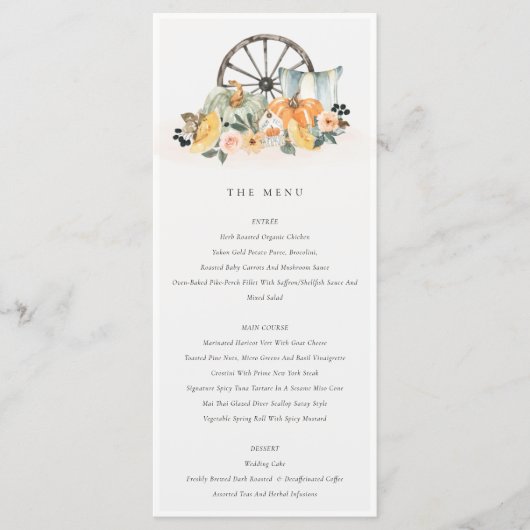 Rustige Herfst Pumpkin Leafy Floral Wheel Wedding Menu (Voorkant)