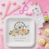 Rustige Herfst Pumpkin Leafy Floral Wheel Wedding Papieren Bordje (Feest)