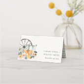 Rustige Herfst Pumpkin Leafy Floral Wheel Wedding Plaatskaartje (Voorkant)