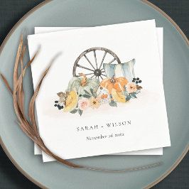 Rustige Herfst Pumpkin Leafy Floral Wheel Wedding Servet